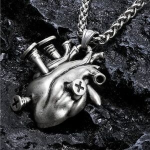 Silver Anatomical Heart Pendant Necklace